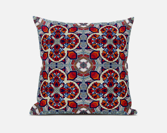 20" Red Blue Cloverleaf Boho Suede Throw Pillow FurniFindUSA