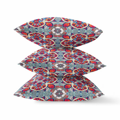 20" Red Blue Cloverleaf Boho Suede Throw Pillow FurniFindUSA