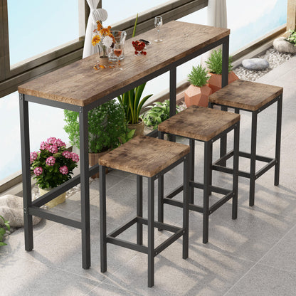 Modern Design Kitchen Dining Table Pub Table Long Dining Table Set with 3 Stools Easy Assembly Natural - FurniFindUSA