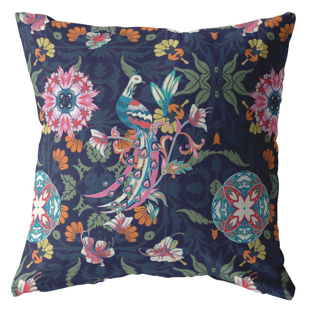 20" Navy Pink Peacock Suede Throw Pillow FurniFindUSA