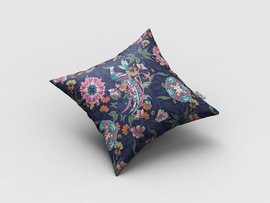 20" Navy Pink Peacock Suede Throw Pillow FurniFindUSA
