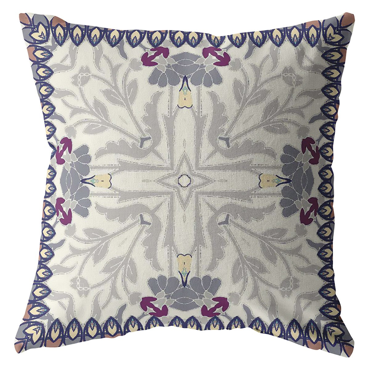20" Gray Floral Frame Suede Throw Pillow FurniFindUSA