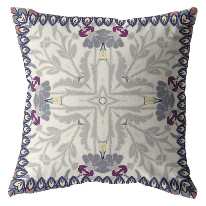 20" Gray Floral Frame Suede Throw Pillow FurniFindUSA