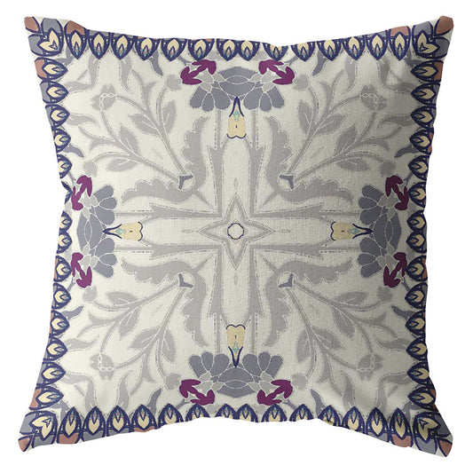 20" Gray Floral Frame Suede Throw Pillow FurniFindUSA