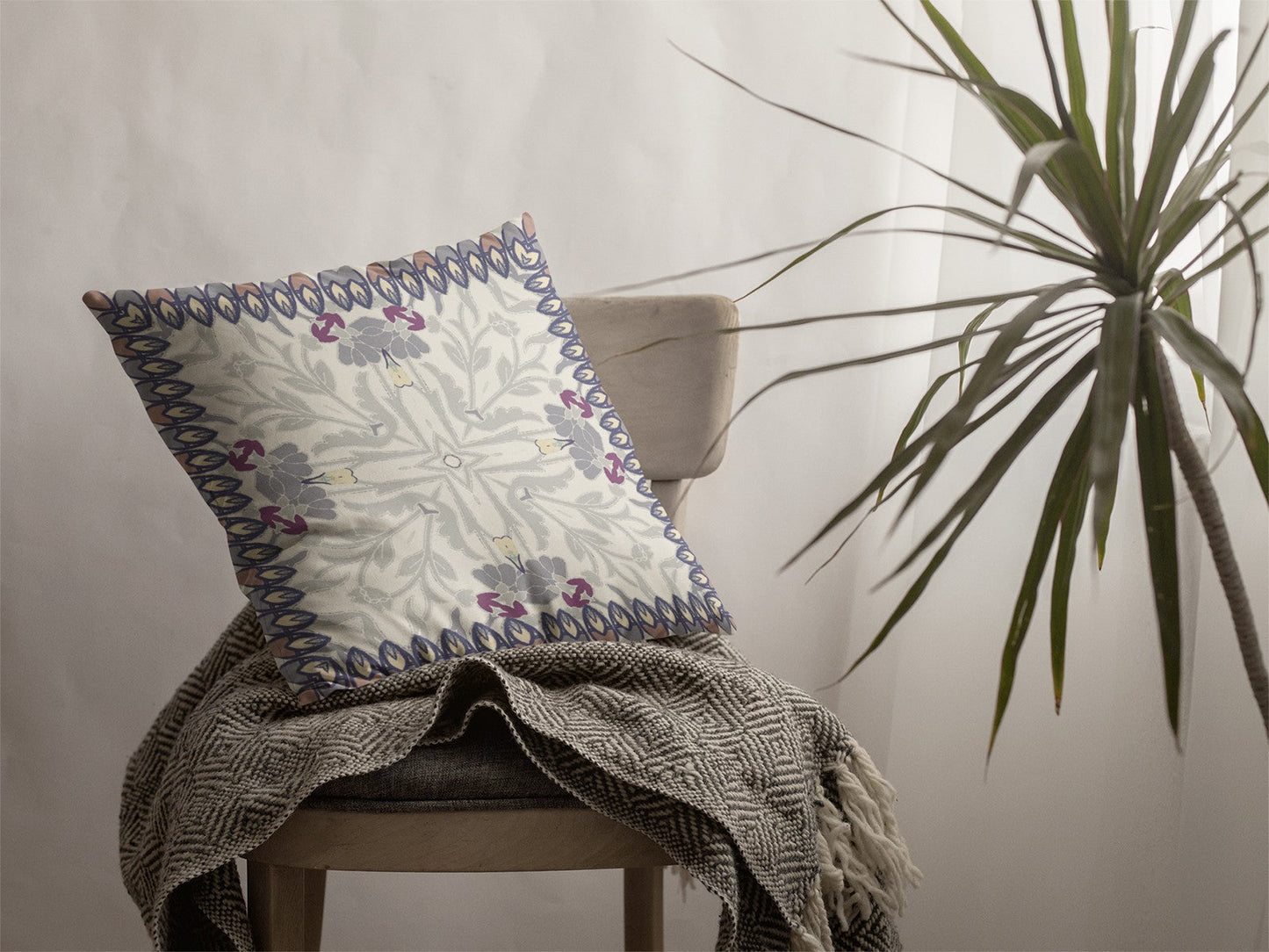 20" Gray Floral Frame Suede Throw Pillow FurniFindUSA