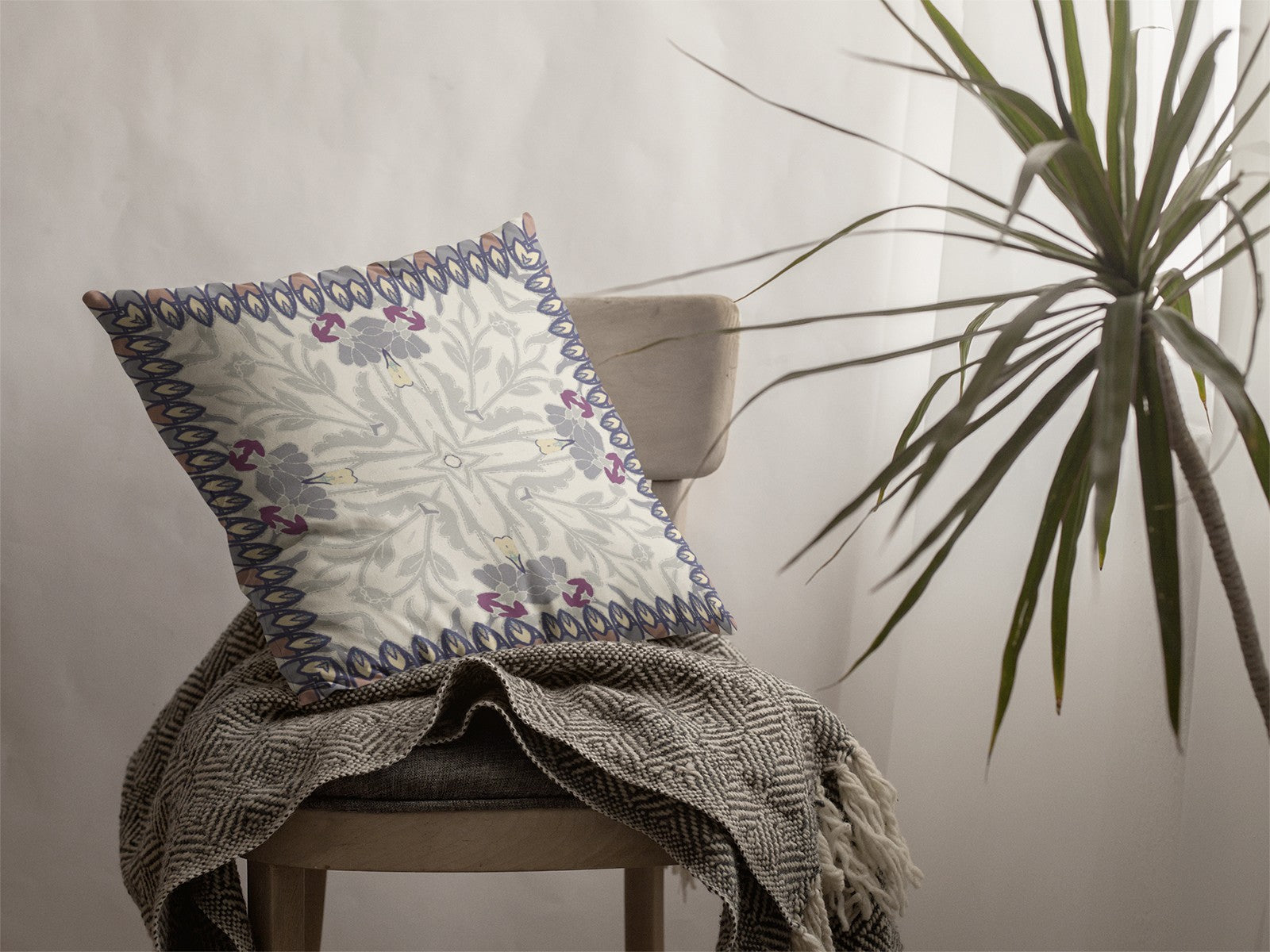 20" Gray Floral Frame Suede Throw Pillow FurniFindUSA