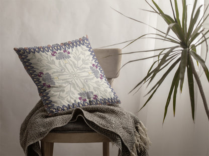 20" Gray Floral Frame Suede Throw Pillow FurniFindUSA