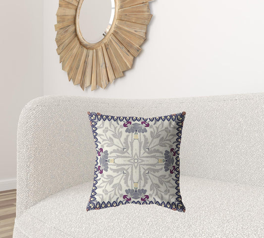 20" Gray Floral Frame Suede Throw Pillow FurniFindUSA