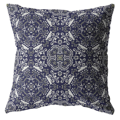 20" Navy Boho Pattern Decorative Suede Throw Pillow FurniFindUSA