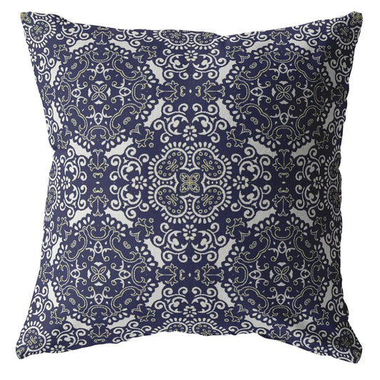 20" Navy Boho Pattern Decorative Suede Throw Pillow FurniFindUSA