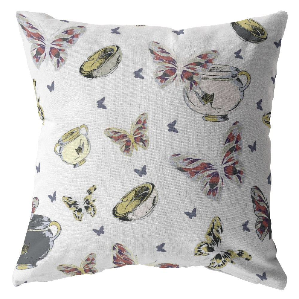 20" White Butterflies Decorative Suede Throw Pillow FurniFindUSA