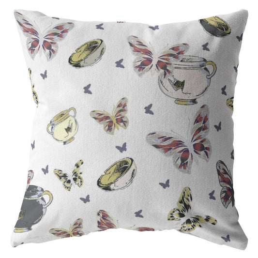 20" White Butterflies Decorative Suede Throw Pillow FurniFindUSA
