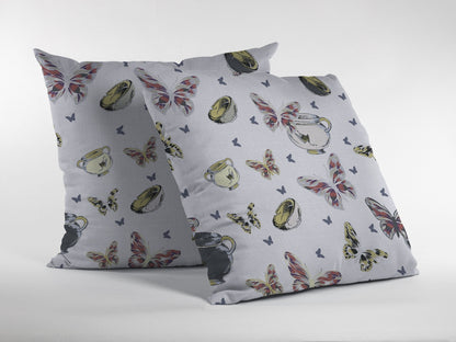 20" White Butterflies Decorative Suede Throw Pillow FurniFindUSA