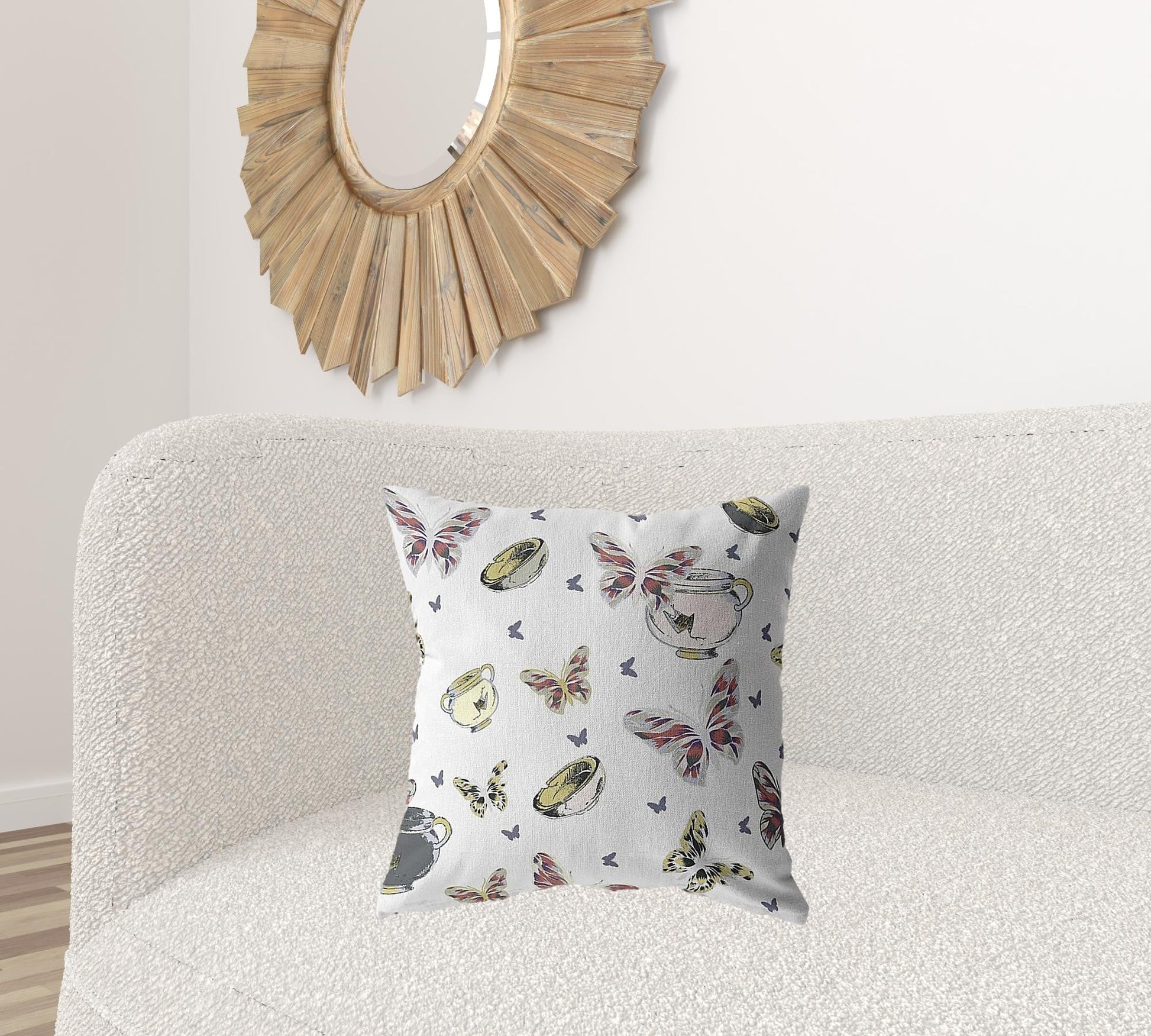 20" White Butterflies Decorative Suede Throw Pillow FurniFindUSA