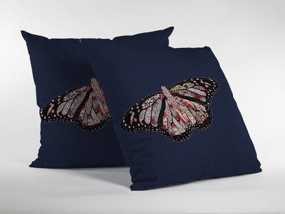 20" Denim Blue Butterfly Suede Throw Pillow FurniFindUSA
