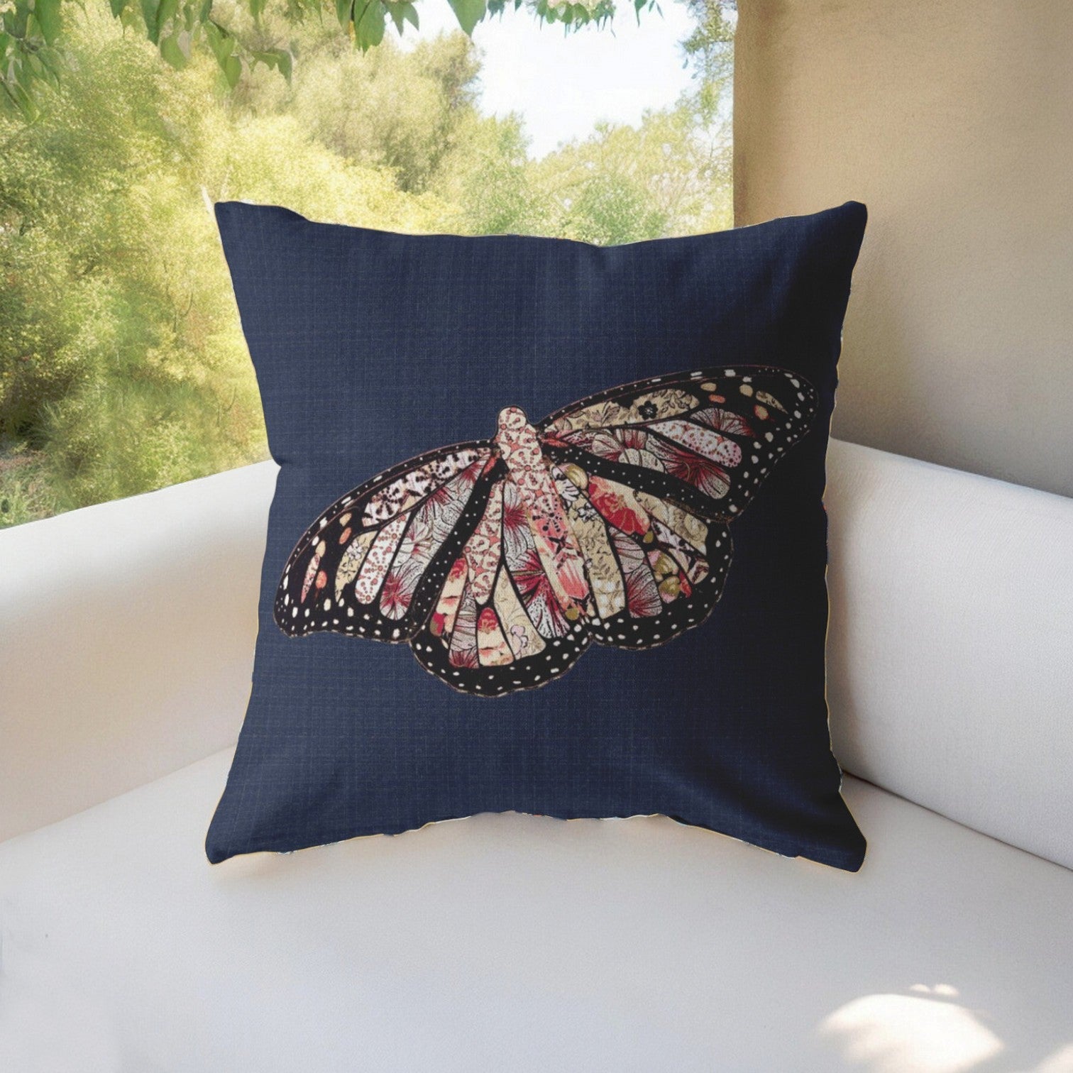 20" Denim Blue Butterfly Suede Throw Pillow FurniFindUSA