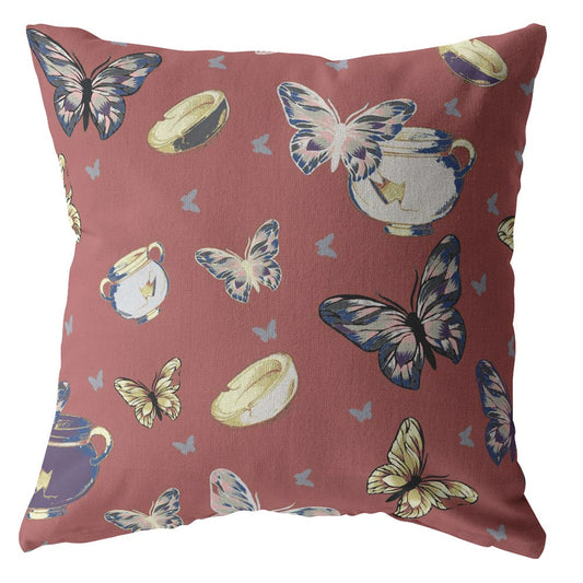 20" Copper Rose Butterflies Decorative Suede Throw Pillow FurniFindUSA