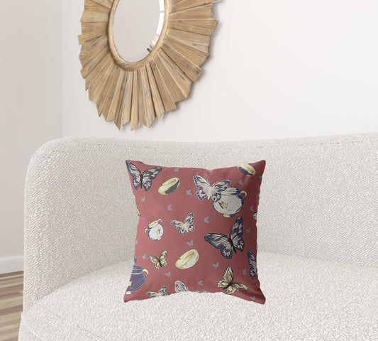20" Copper Rose Butterflies Decorative Suede Throw Pillow FurniFindUSA