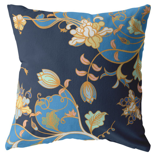 20" Navy Blue Garden Decorative Suede Throw Pillow FurniFindUSA