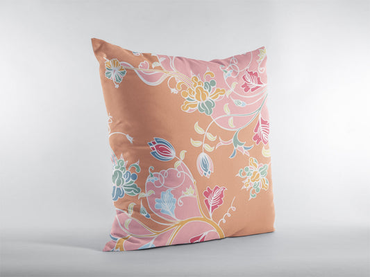 20" Pink Orange Garden Decorative Suede Throw Pillow FurniFindUSA