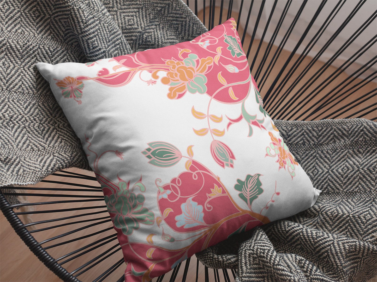 20" Red White Garden Decorative Suede Throw Pillow FurniFindUSA