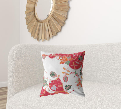 20" Red White Garden Decorative Suede Throw Pillow FurniFindUSA
