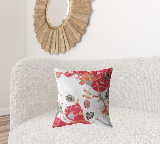 20" Red White Garden Decorative Suede Throw Pillow FurniFindUSA