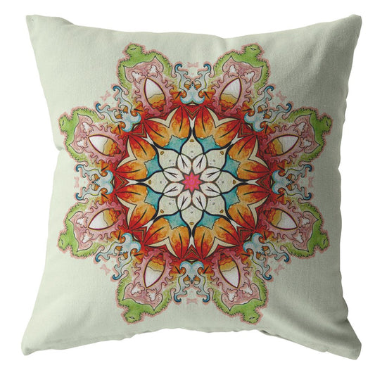 20" Orange Green Mandala Decorative Suede Throw Pillow FurniFindUSA