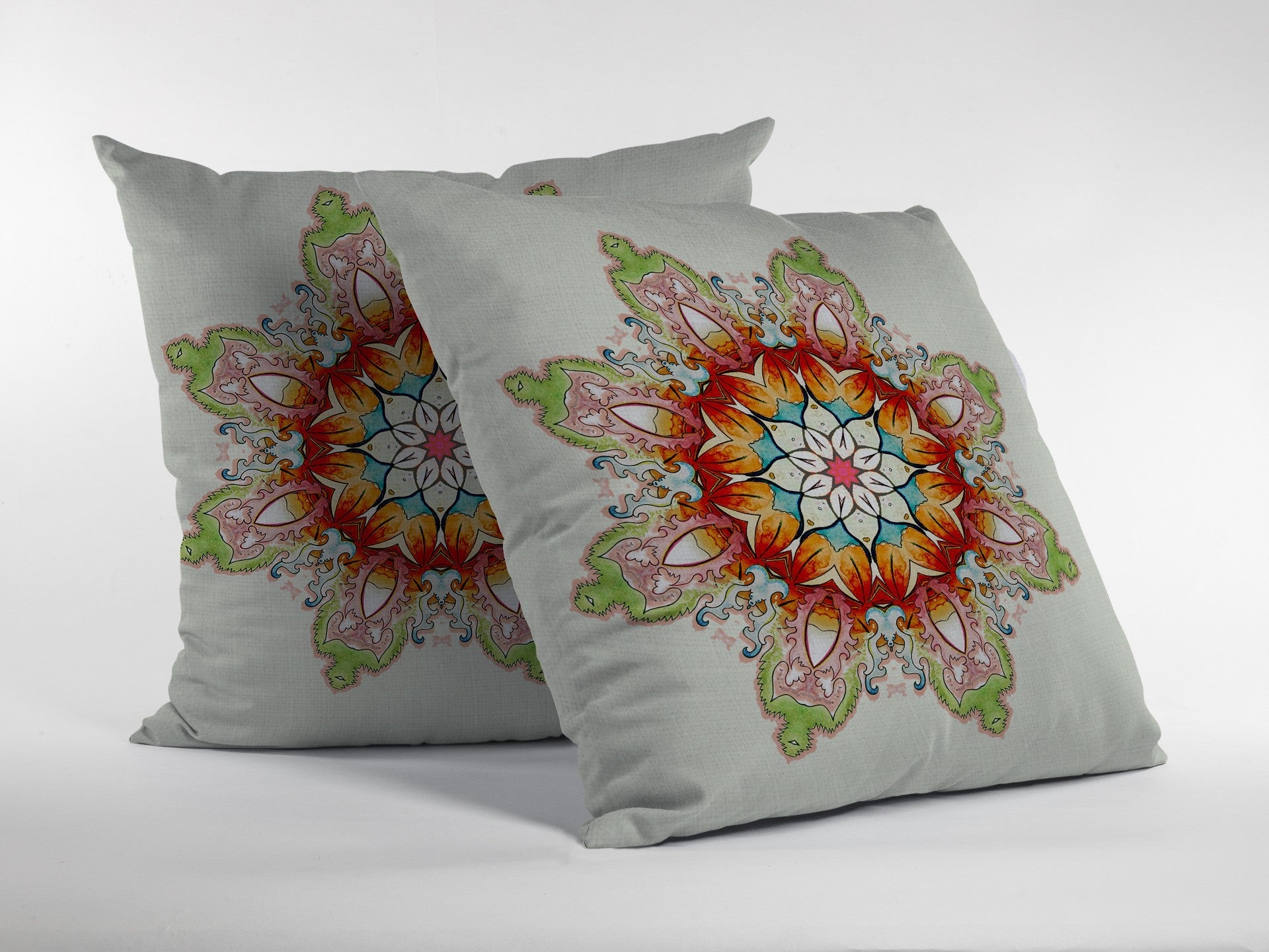 20" Orange Green Mandala Decorative Suede Throw Pillow FurniFindUSA