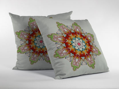 20" Orange Green Mandala Decorative Suede Throw Pillow FurniFindUSA