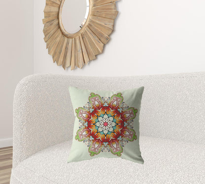 20" Orange Green Mandala Decorative Suede Throw Pillow FurniFindUSA