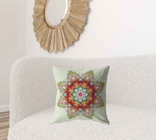 20" Orange Green Mandala Decorative Suede Throw Pillow FurniFindUSA
