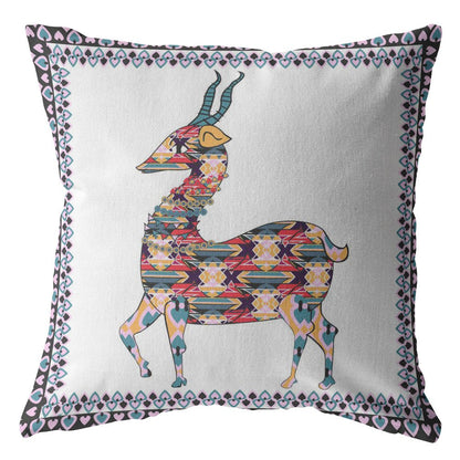 20" Blue White Boho Deer Suede Throw Pillow FurniFindUSA