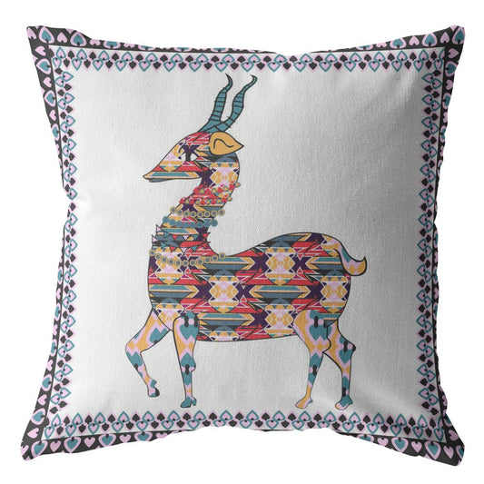 20" Blue White Boho Deer Suede Throw Pillow FurniFindUSA
