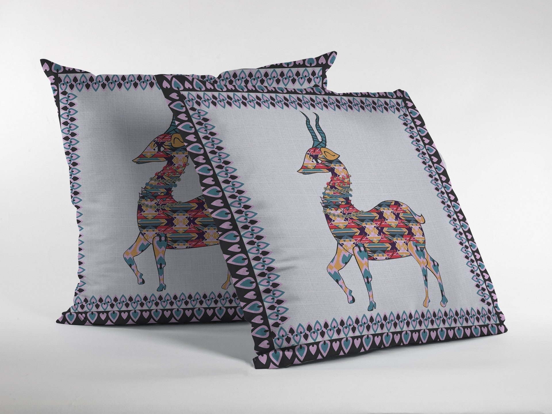 20" Blue White Boho Deer Suede Throw Pillow FurniFindUSA
