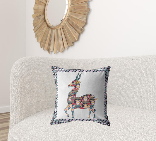 20" Blue White Boho Deer Suede Throw Pillow FurniFindUSA