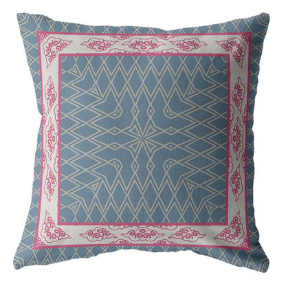 20" Pink Blue Nest Ornate Frame Suede Throw Pillow FurniFindUSA