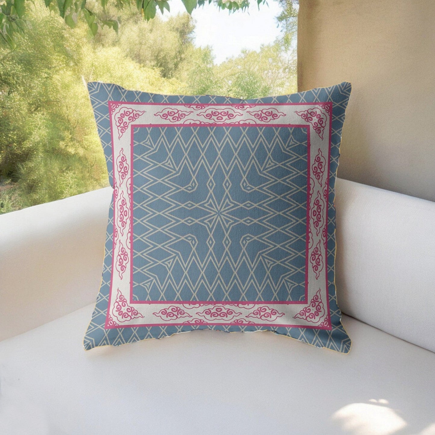 20" Pink Blue Nest Ornate Frame Suede Throw Pillow FurniFindUSA