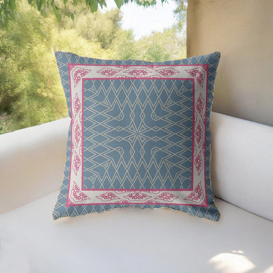20" Pink Blue Nest Ornate Frame Suede Throw Pillow FurniFindUSA