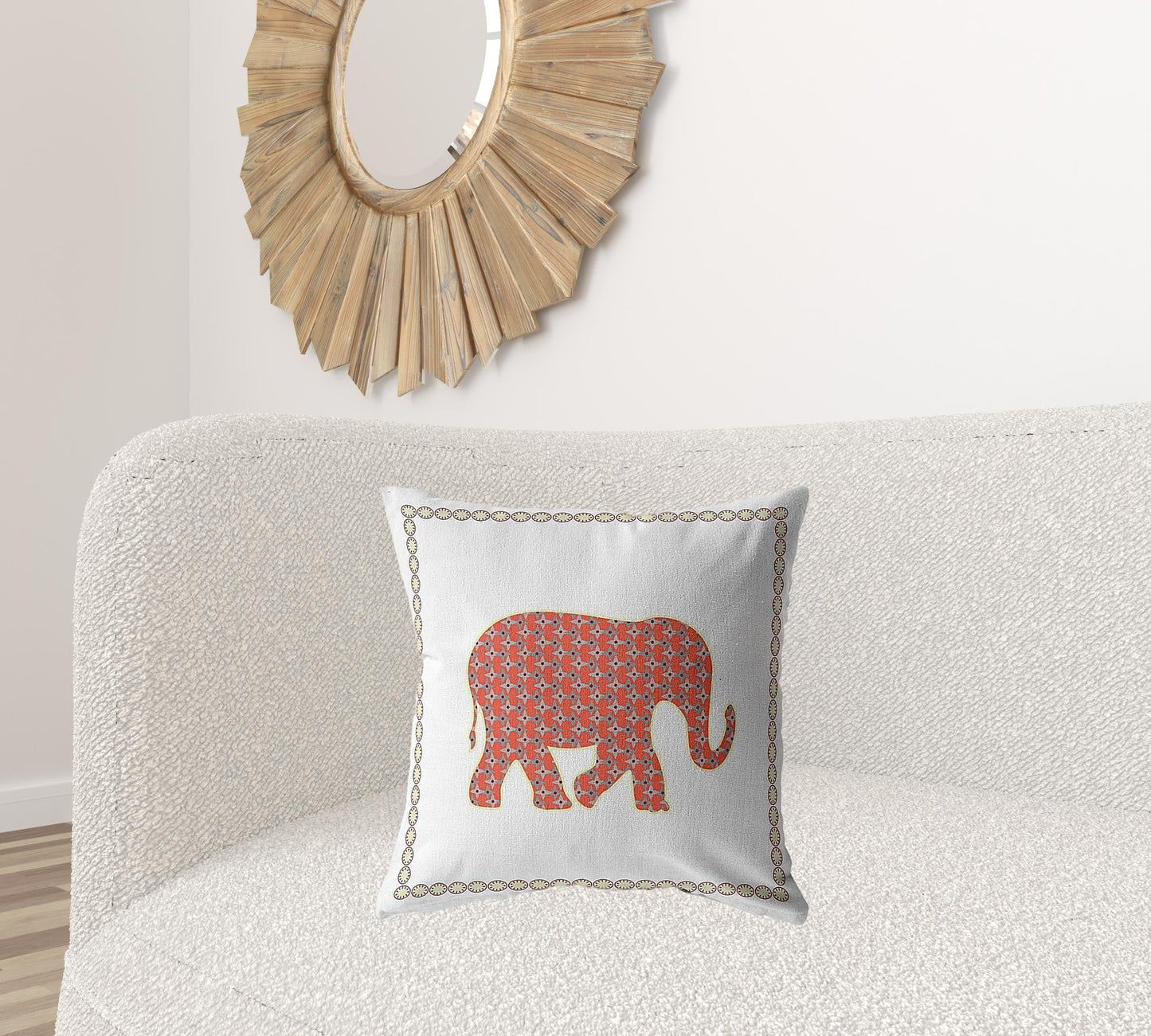 20"X20" Orange On Cream Geometric Blown Seam Polyester Throw Pillow FurniFindUSA