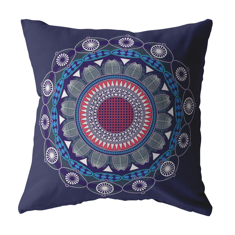 20" X 20" Navy Geometric Blown Seam Suede Throw Pillow FurniFindUSA