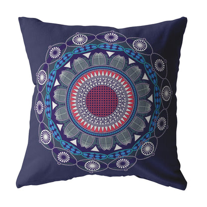 20" X 20" Navy Geometric Blown Seam Suede Throw Pillow FurniFindUSA