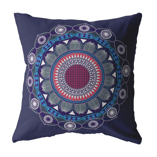 20" X 20" Navy Geometric Blown Seam Suede Throw Pillow FurniFindUSA