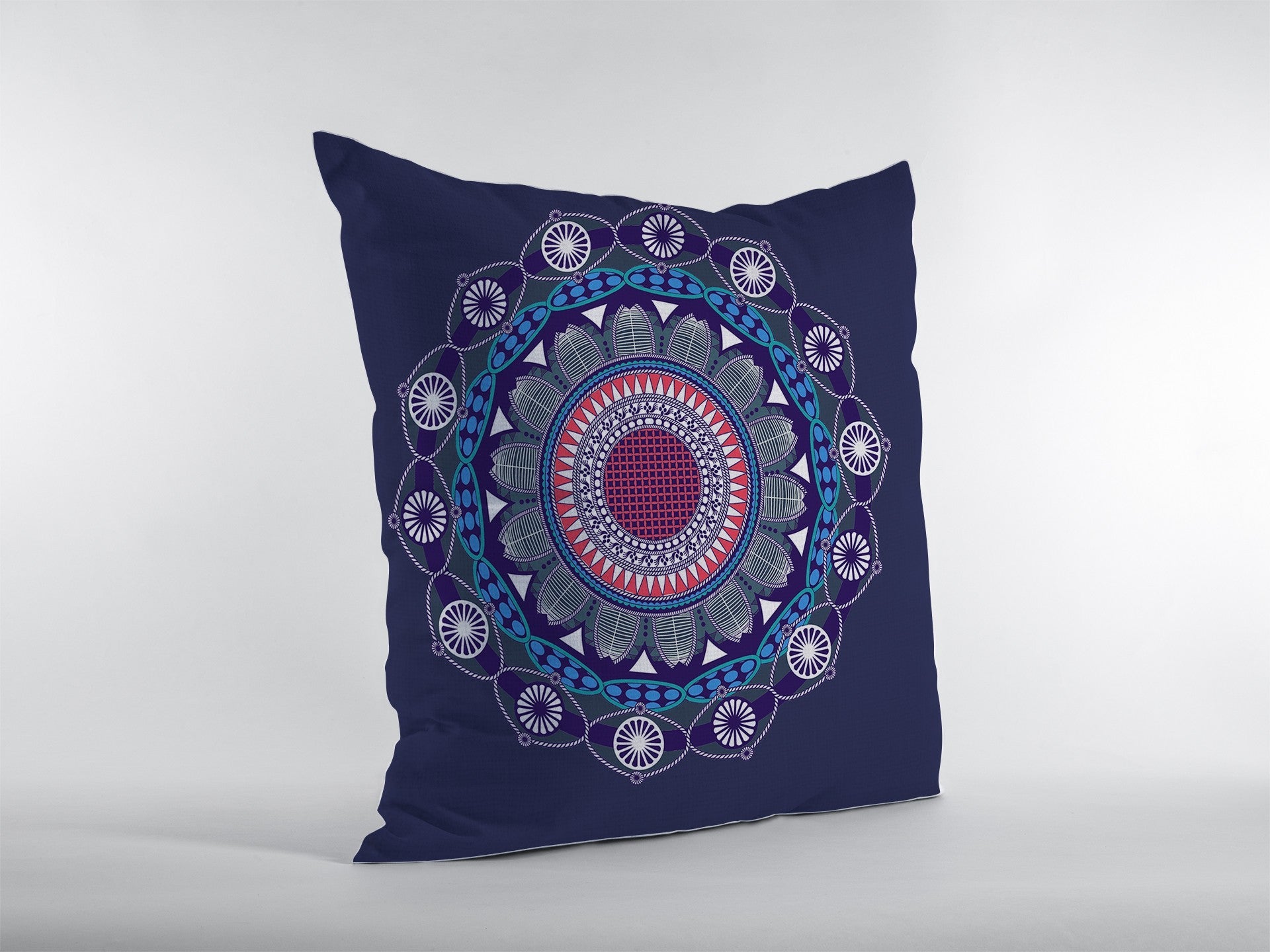 20" X 20" Navy Geometric Blown Seam Suede Throw Pillow FurniFindUSA
