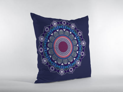 20" X 20" Navy Geometric Blown Seam Suede Throw Pillow FurniFindUSA