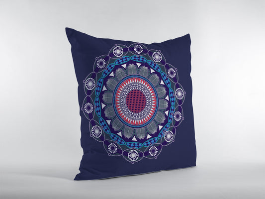 20" X 20" Navy Geometric Blown Seam Suede Throw Pillow FurniFindUSA