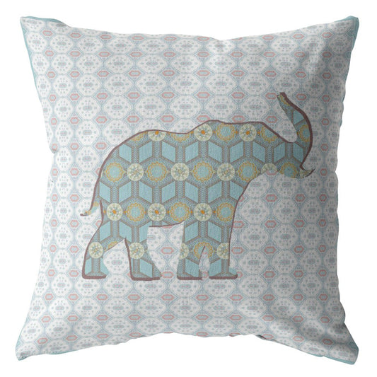 20" Blue Elephant Decorative Suede Throw Pillow FurniFindUSA