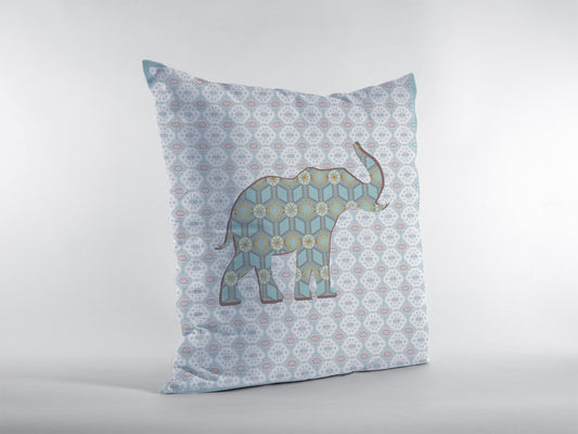20" Blue Elephant Decorative Suede Throw Pillow FurniFindUSA