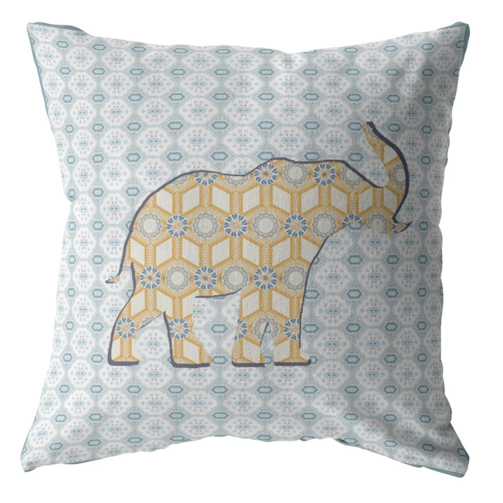 20" Blue Yellow Elephant Decorative Suede Throw Pillow FurniFindUSA
