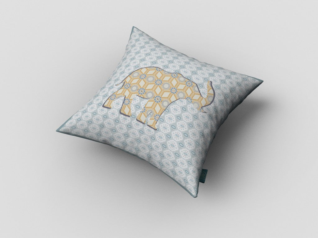20" Blue Yellow Elephant Decorative Suede Throw Pillow FurniFindUSA